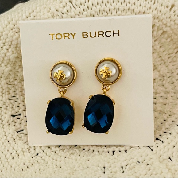 TORY BURCH Dangle Earrings Roxanne blue crystal - Picture 1 of 7